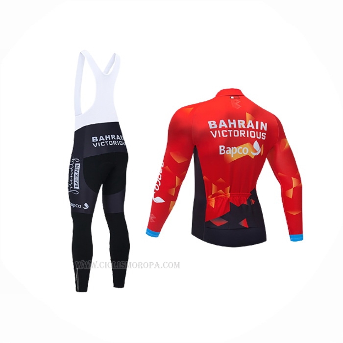 2021 Ropa Ciclismo Bahrain Victorious Rojo Mangas Largas y Culotte Lunga